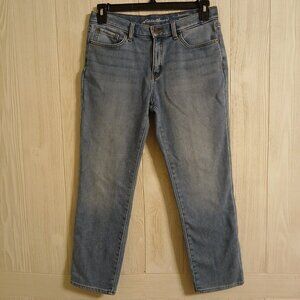 Eddie Bauer Jeans Sz 8 Black White Flannel Lined Boyfriend Relaxed Fit Straight